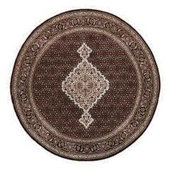 5'x5' 175 KPSI Hand Knotted Rich Black Tabriz Mahi Wool Round Rug