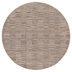 Tapis rond en polyester de 5'x5', tissé à la main, couleur « Beaver Brown », motif moderne en damier