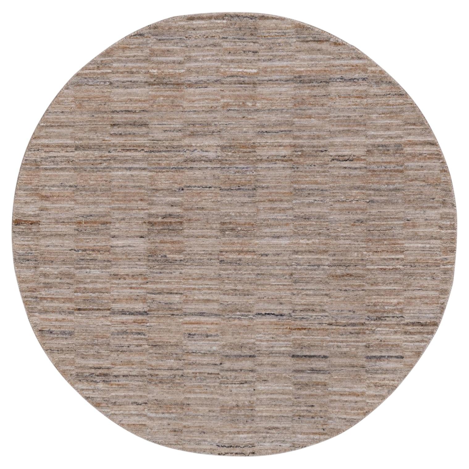 5'x5' Beaver Brown Hand Loomed Modern Grid Pattern Polyester Round Rug