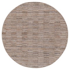 Tapis rond en polyester de 5'x5', tissé à la main, couleur « Beaver Brown », motif moderne en damier
