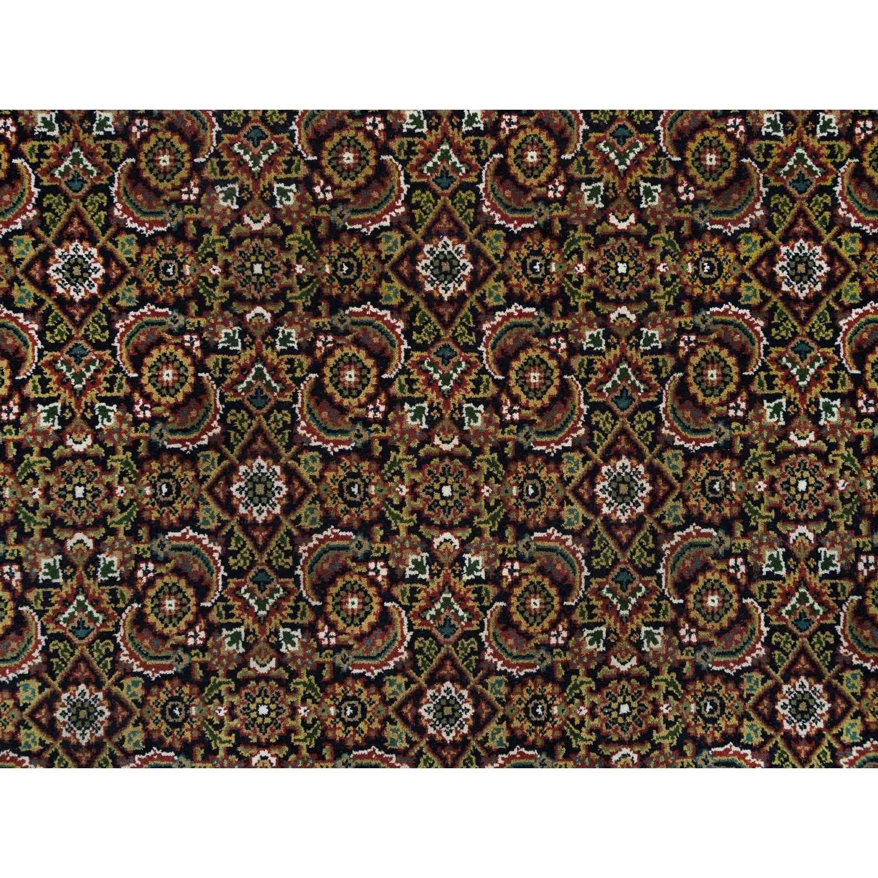 Annodato a mano 5'x5' Nero 175 KPSI Lana Herrita Design Annodato a Mano Tappeto Orientale Quadrato in vendita