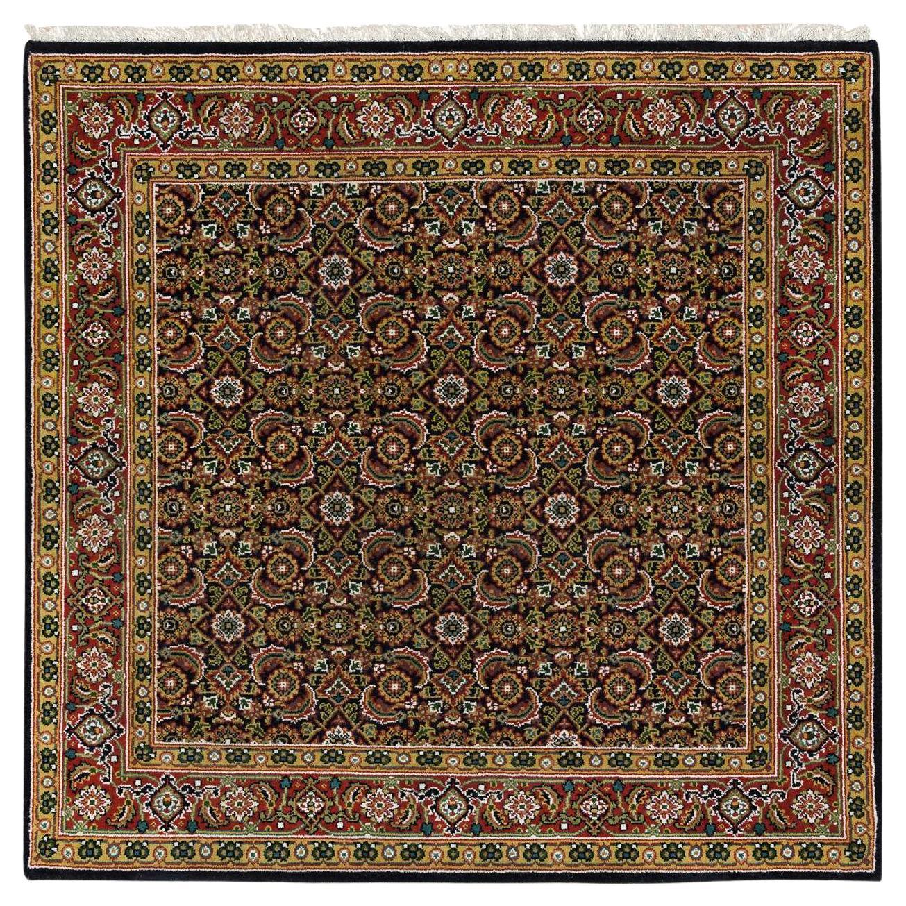 5'x5' Nero 175 KPSI Lana Herrita Design Annodato a Mano Tappeto Orientale Quadrato
