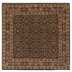 5'x5' Nero 175 KPSI Lana Herrita Design Annodato a Mano Tappeto Orientale Quadrato