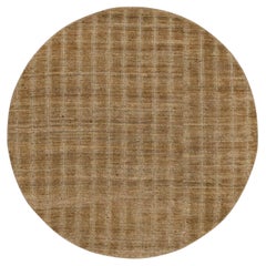 5'x5' Camel Brown Hand Loomed Natural Wool Vertical Stripes Design Round Rug