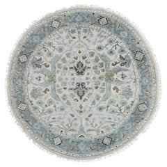 5'x5' Chrome Denser Weave Oushak Soft Wool Hand Knotted Round Rug