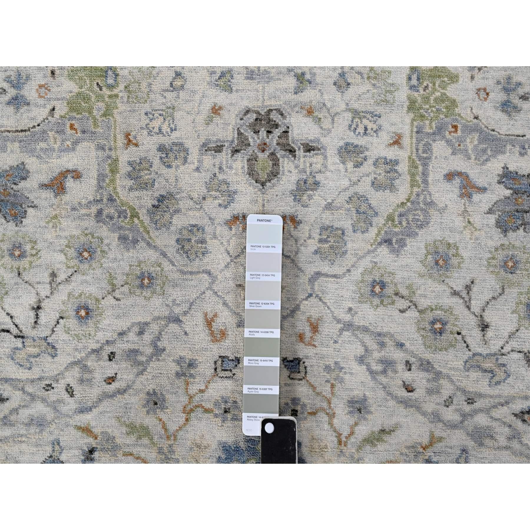Hand-Knotted 5'x5' Chrome Oushak Denser Weave Wool Hand Knotted Square Rug For Sale