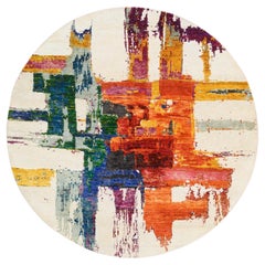 5'x5' Colorful Modern Abstract Motifs Wool and Silk Hand Knotted Round Rug