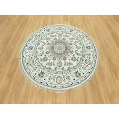 5'x5' Droplets White Hand Knotted Nain Center Medallion Floral Round Rug