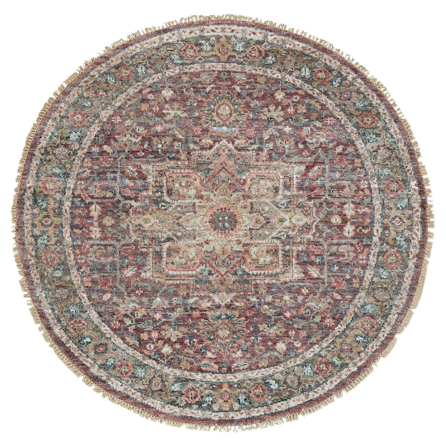 5
x5
Granatrot Heriz Revival Reine Wolle Handgeknüpft Rund Orientteppich