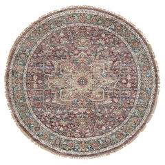 5
x5
Granatrot Heriz Revival Reine Wolle Handgeknüpft Rund Orientteppich