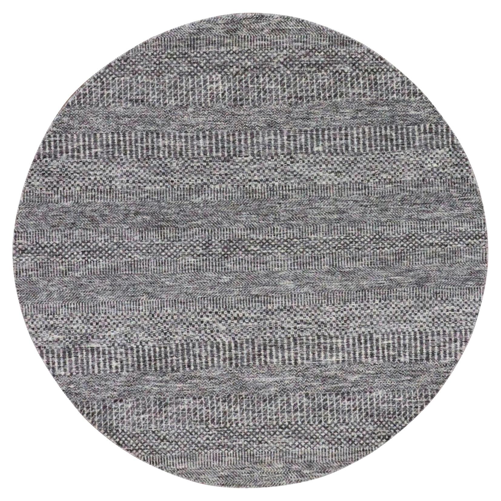 5'x5' Sanftes graues Gras Design organische ungefärbte Wolle handgeknüpft runder Teppich