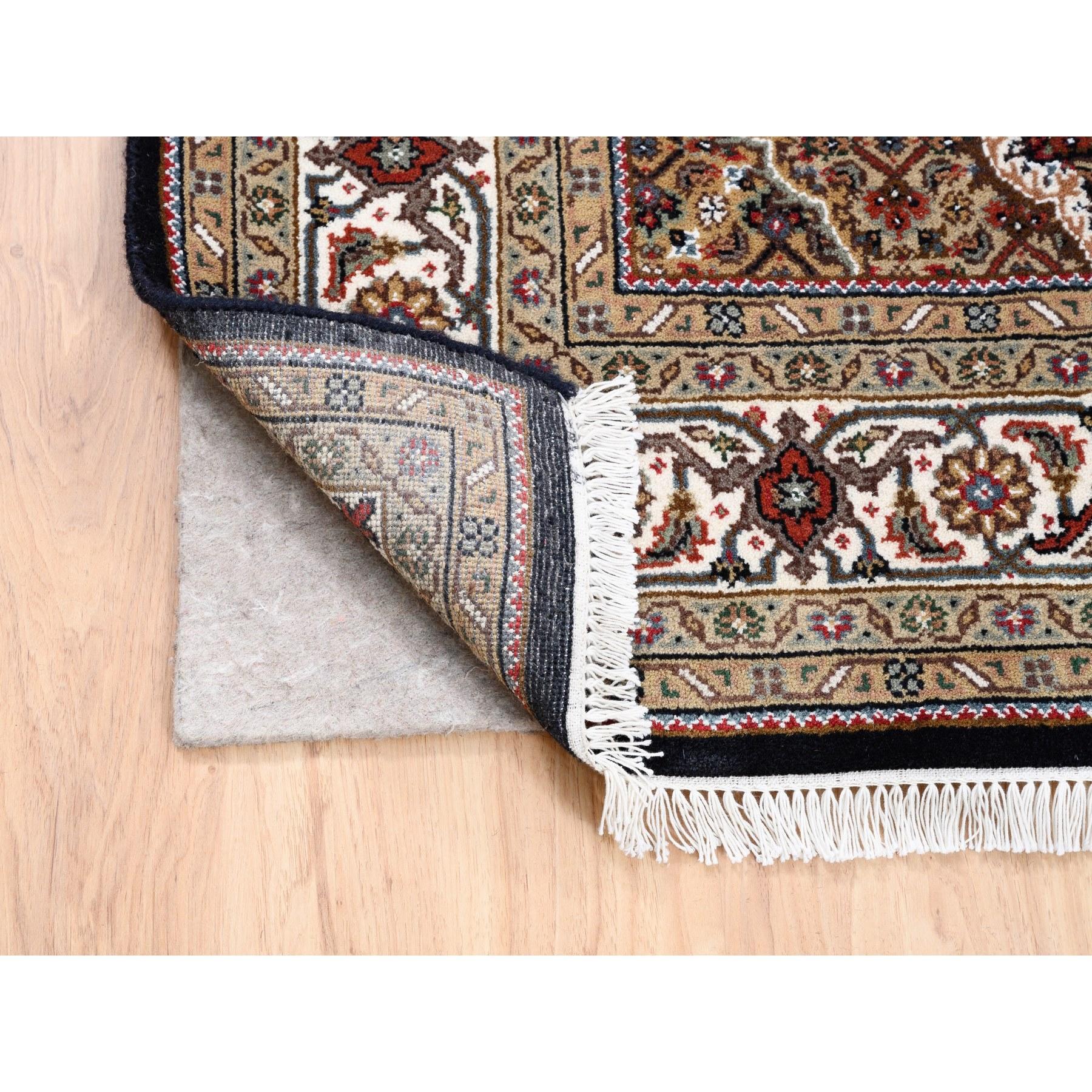 Medieval 5'x5' Hand Knotted Black Wool Fish Medallion Design Tabriz Mahi Rug For Sale