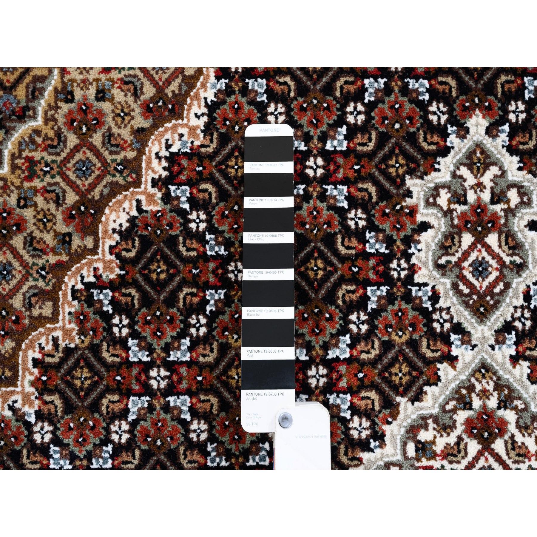 Indian 5'x5' Hand Knotted Black Wool Fish Medallion Design Tabriz Mahi Rug For Sale