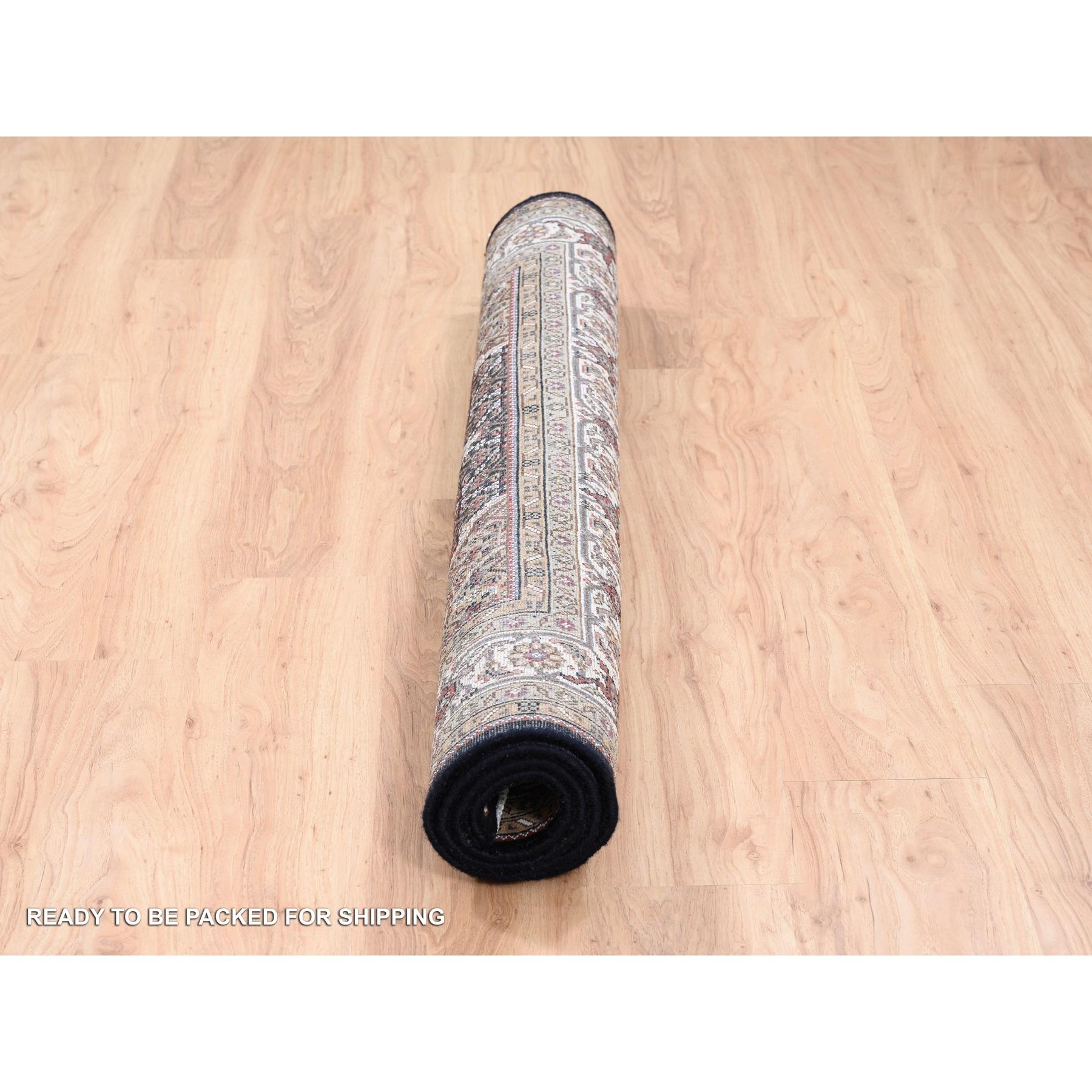 5'x5' Hand Knotted Black Wool Fish Medallion Design Tabriz Mahi Rug In New Condition For Sale In Carlstadt, NJ