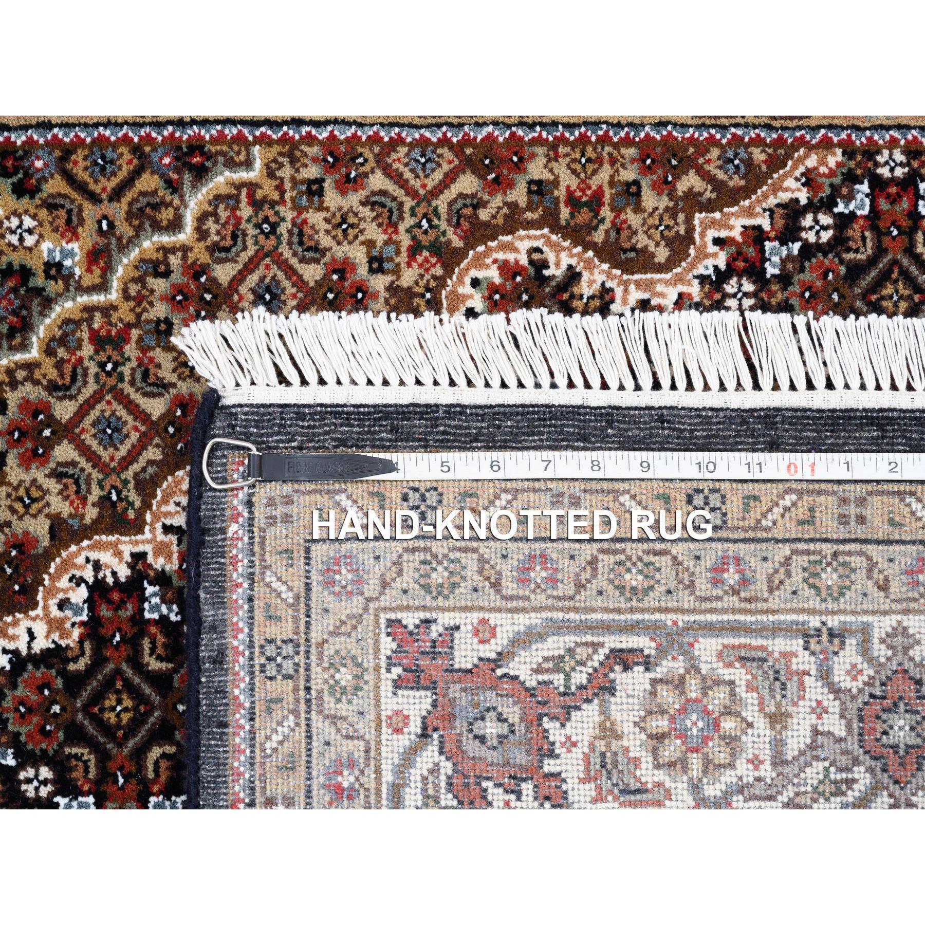 Silk 5'x5' Hand Knotted Black Wool Fish Medallion Design Tabriz Mahi Rug For Sale