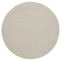 5'x5' Ivory Hand Knotted Modern Piled Flat Weave Textured Wool Round Rug