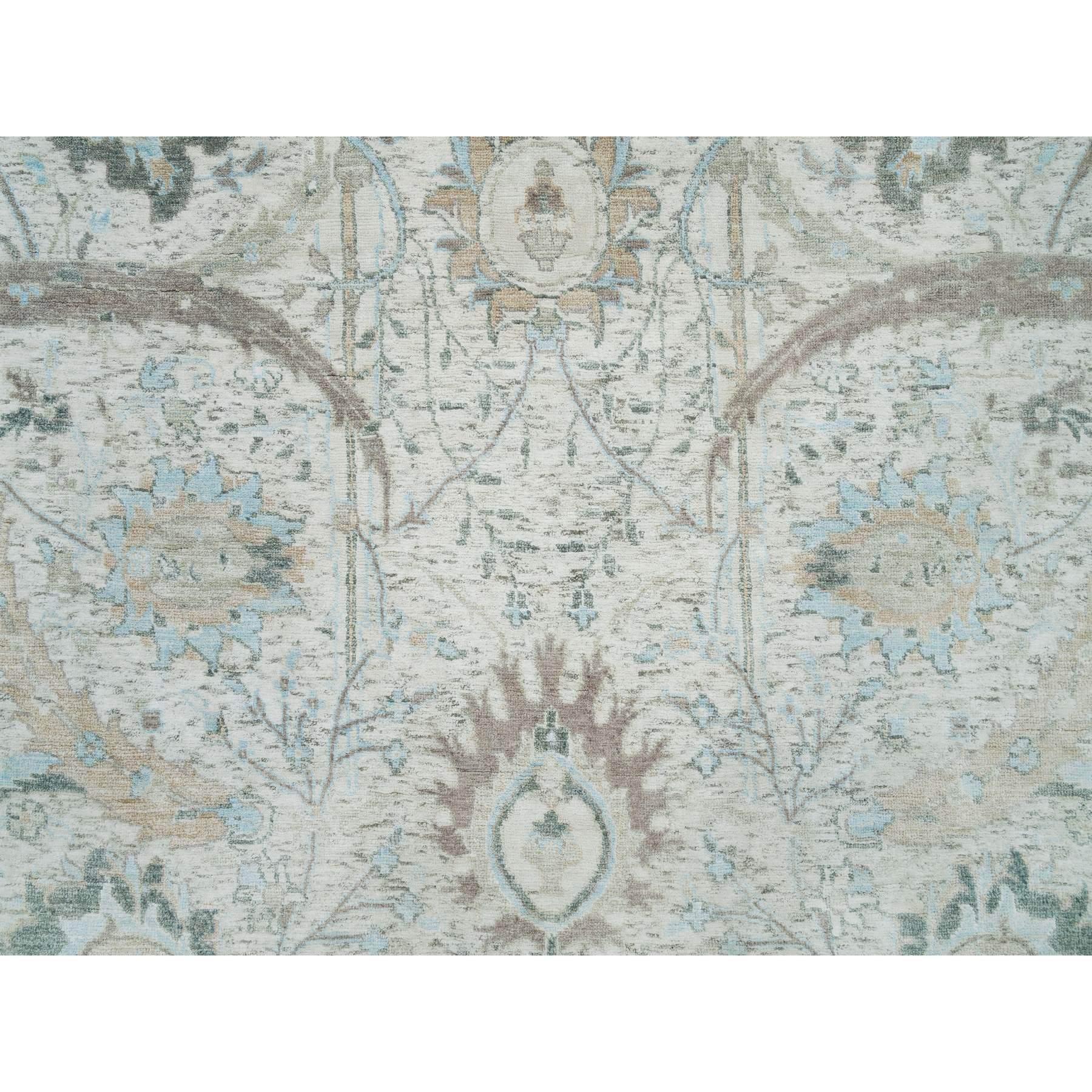 5'x5' Marfil, Anudada a Mano, Diseño Hoja de Hoz, Seda con Lana Alfombra Redonda en Nuevo estado para la venta en Carlstadt, NJ