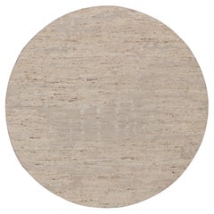 5'x5' Ivory Hand Knotted Textured with Hi and Low Modern Design Round Rug