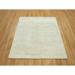 5'x5' Ivory Lori Buft Gabbeh Plain Design Hand Knotted Wool Square Rug