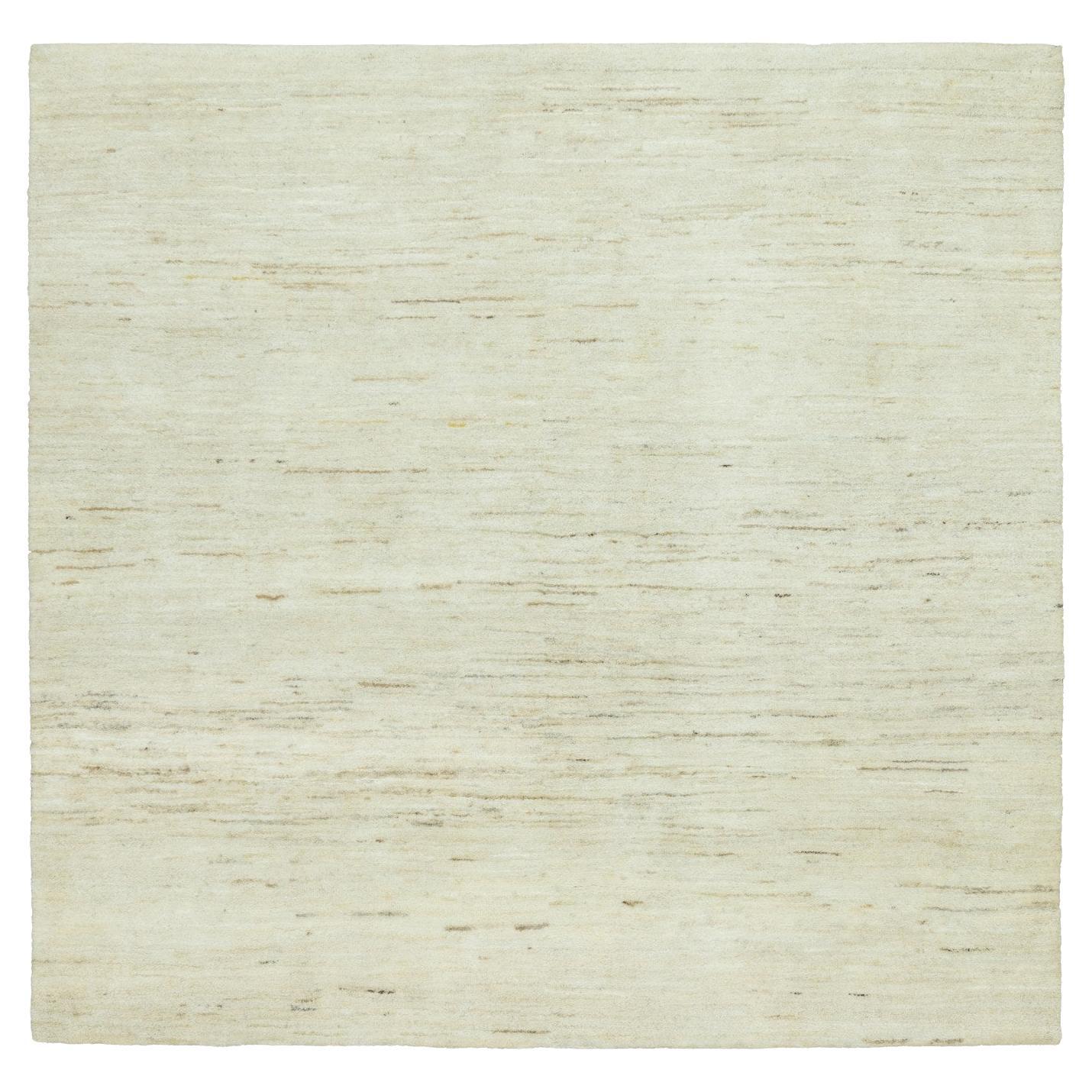 Tapis carré en laine nouée à la main 5'x5' Ivoire Lori Buft Gabbeh Plain Design