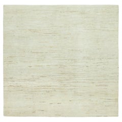 Tapis carré en laine nouée à la main 5'x5' Ivoire Lori Buft Gabbeh Plain Design