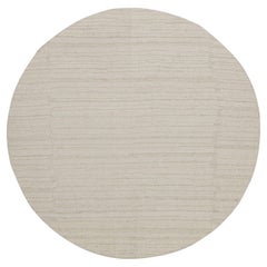 5'x5' Ivory Modern Piled Flat Weave Textured Hand Knotted Wool Round Rug