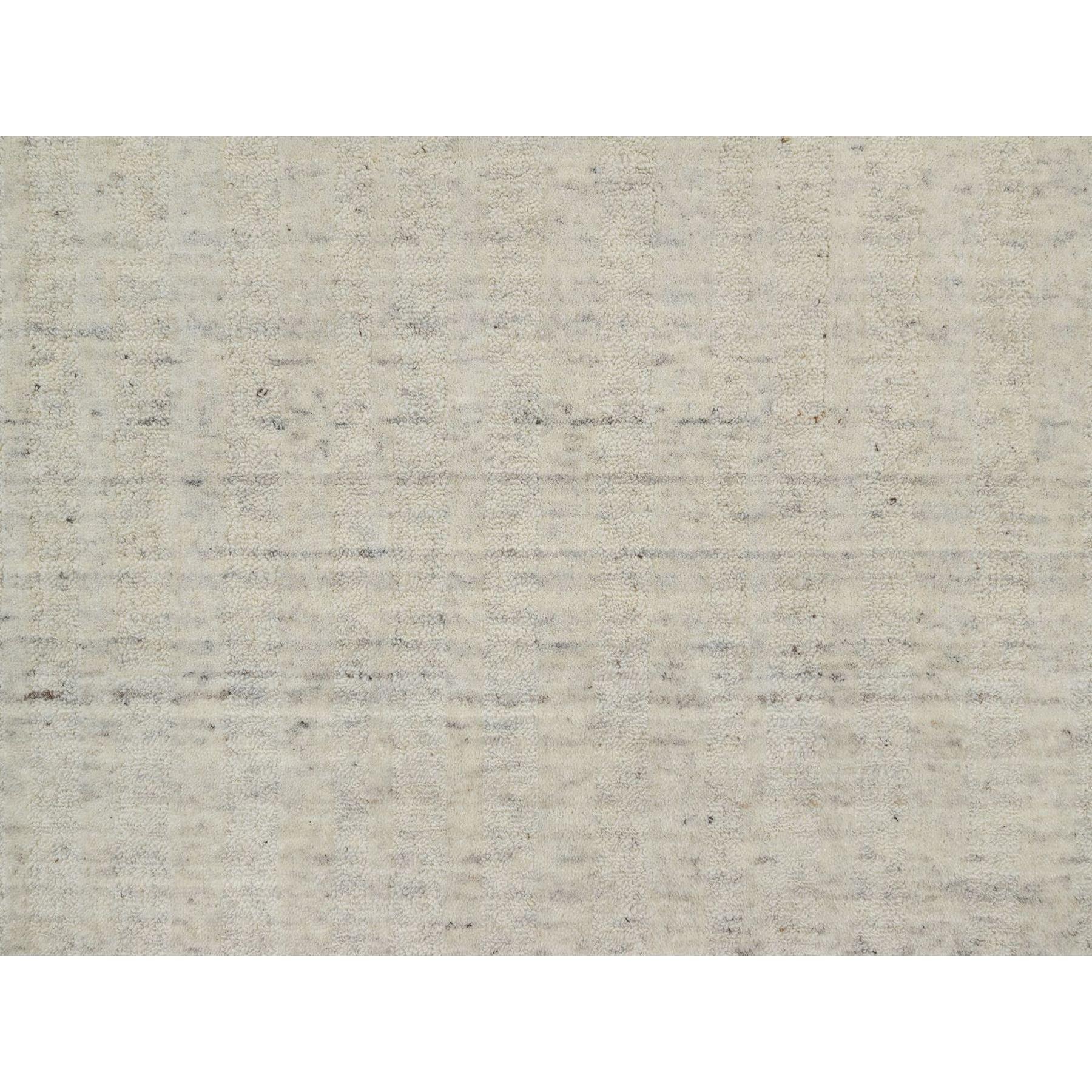 5'x5' Elfenbein Ungefärbte Reine Wolle Vertikale Streifen Design Handgewobene Runde Teppich (Handgeknüpft) im Angebot