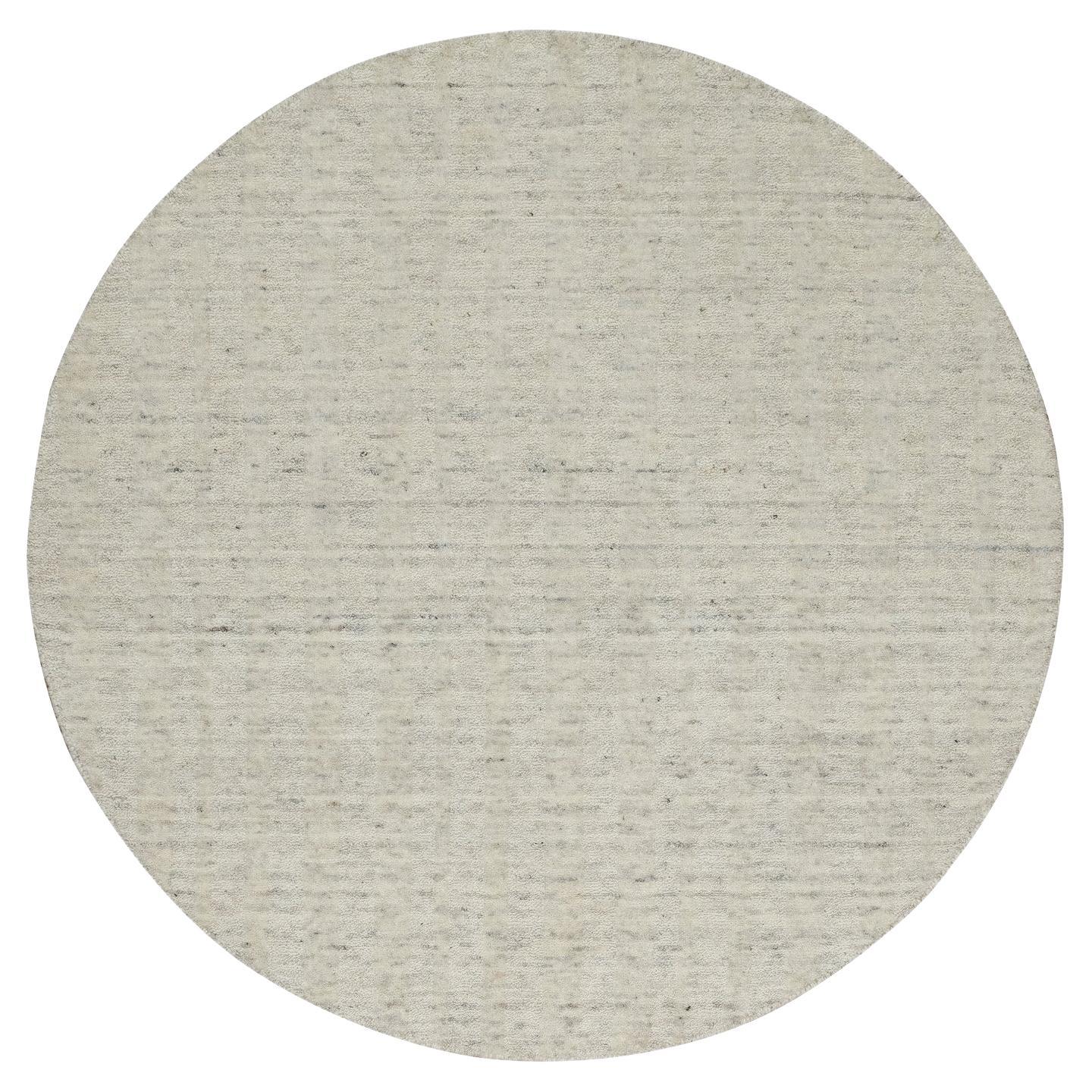 5
x5
 Elfenbein Ungefärbte Reine Wolle Vertikale Streifen Design Handgewobene Runde Teppich