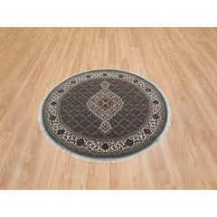 5'x5' Ivory Wool Hand Knotted Tabriz Mahi Round Oriental Rug