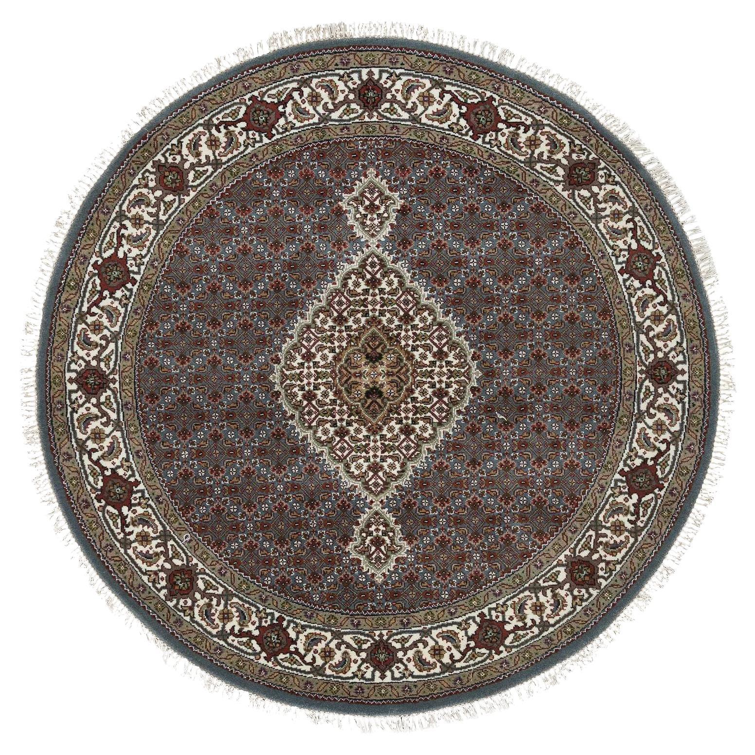 5
x5
Ivory Wool Hand Knotted Tabriz Mahi Round Oriental Rug