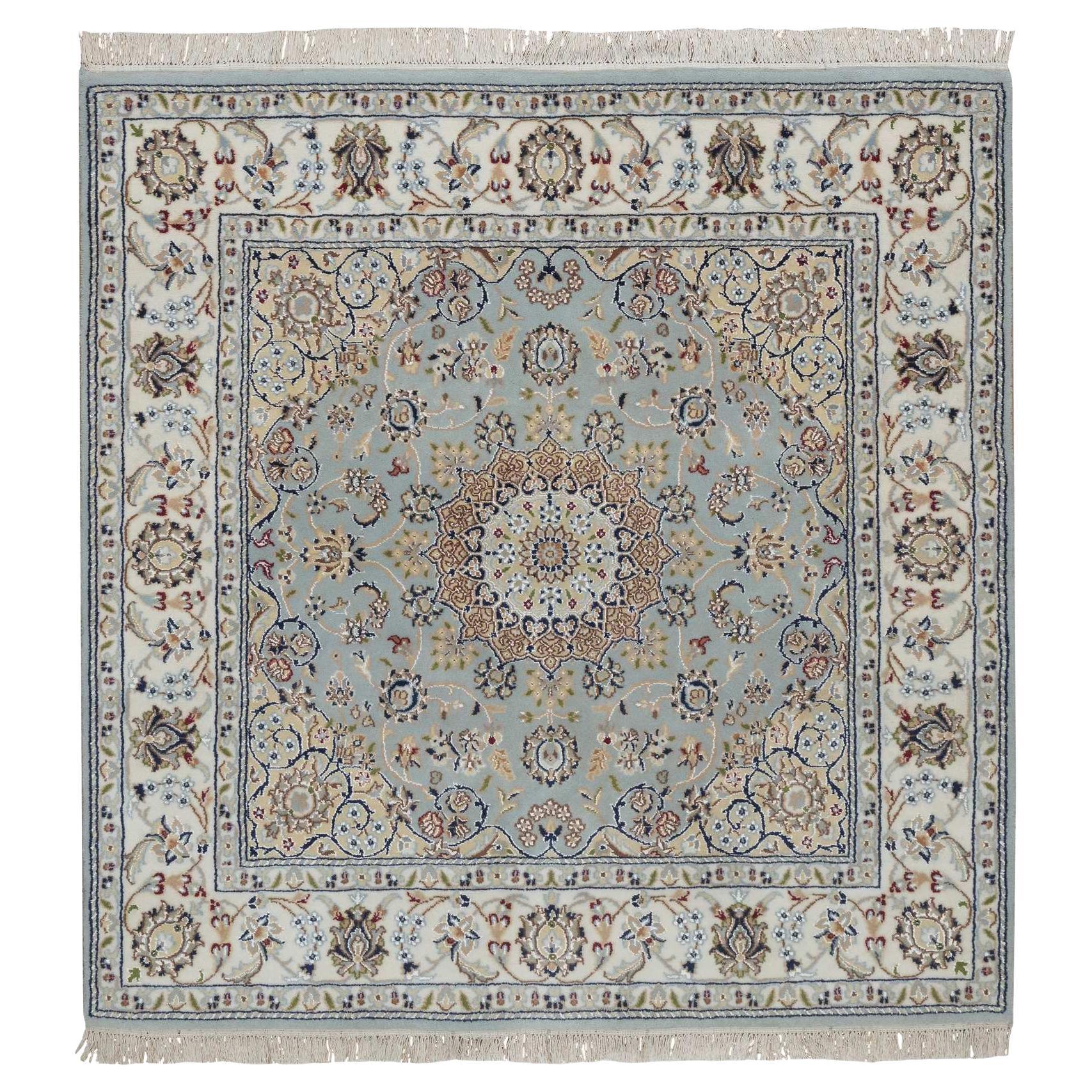 5
x5
 Light Blue Nain 250 KPSI Wool 
Silk Hand Knotted Square Oriental Rug