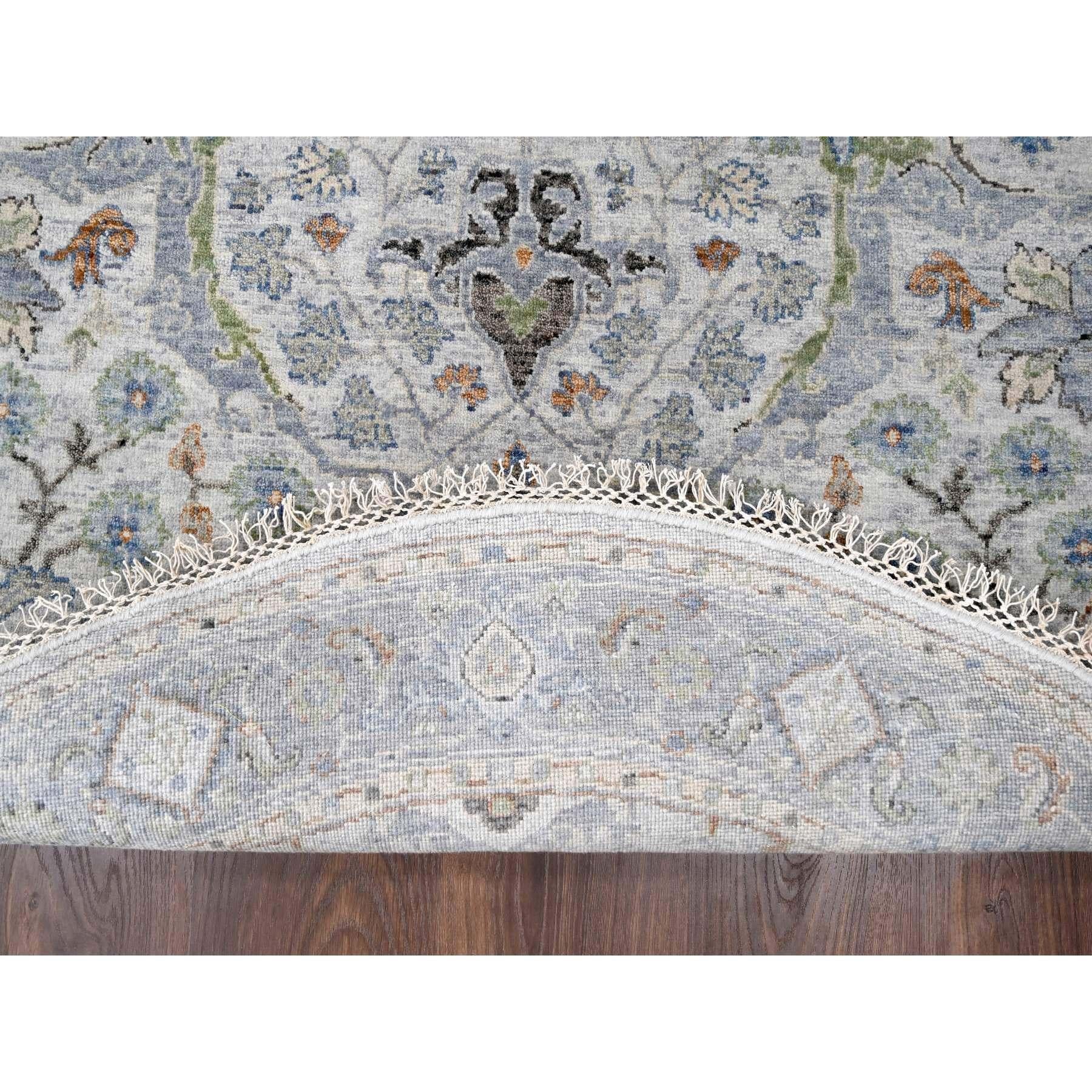 Indian 5'x5'  Light Gray Oushak Denser Weave Wool Round Hand Knotted Oriental Rug For Sale