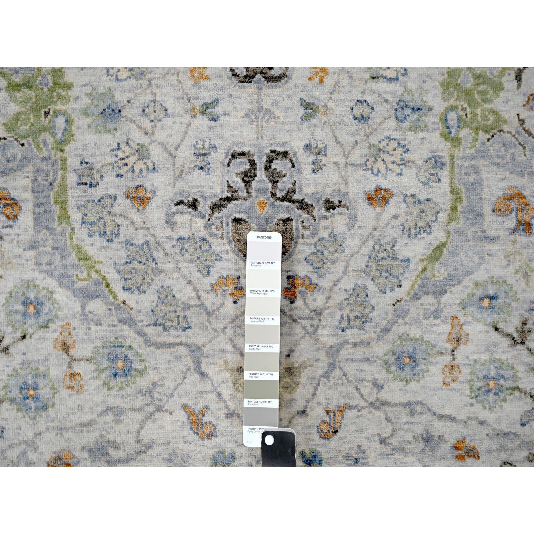 Hand-Knotted 5'x5'  Light Gray Oushak Denser Weave Wool Round Hand Knotted Oriental Rug For Sale