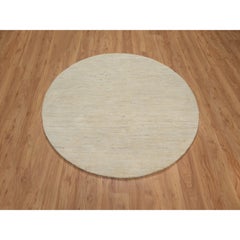 5'x5' Linen White Hand Knotted Modern Plain Design Pure Wool Round Rug