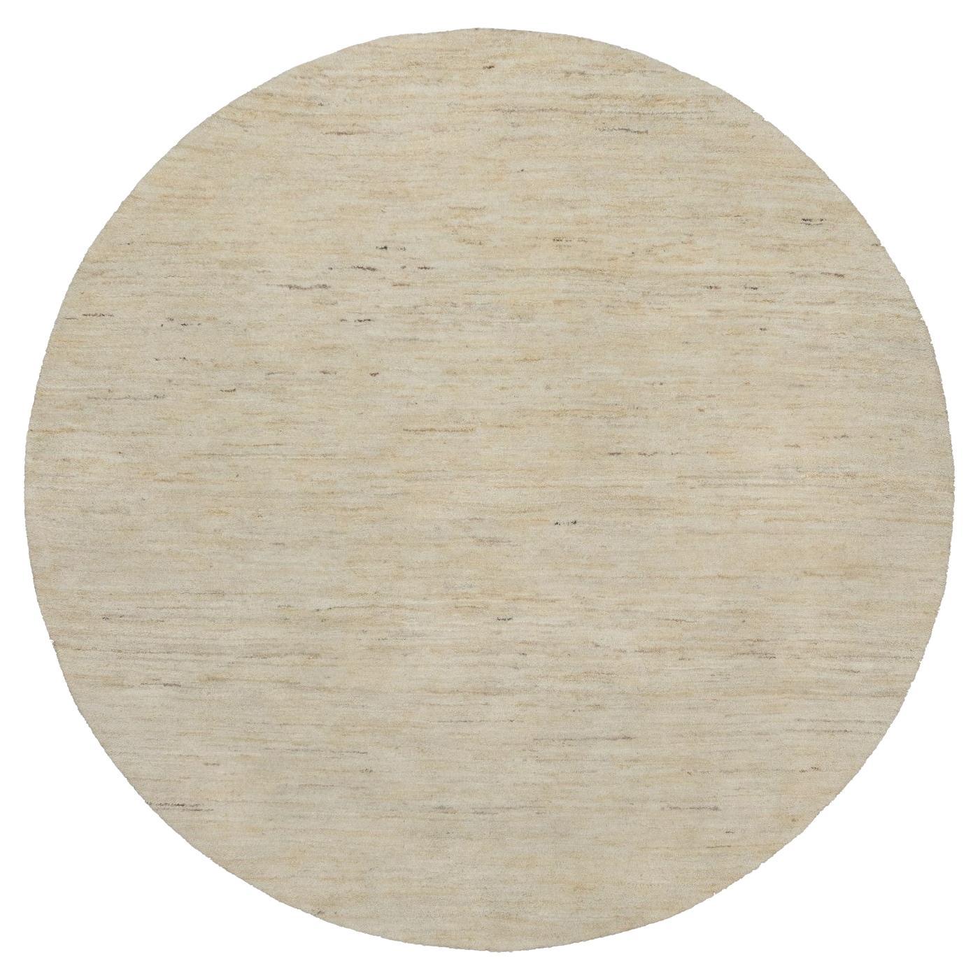 Alfombra redonda de lana pura anudada a mano de color blanco lino de 5'x5' Diseño liso moderno
