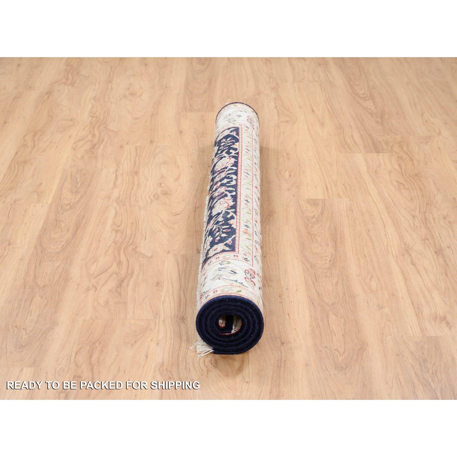 5'x5' Mitternachtsblau Handgeknüpft Nain 250 KPSI Reine Wolle Quadratischer Orientteppich (Seide) im Angebot
