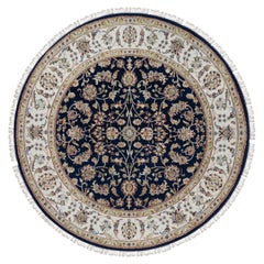 5
x5
 Midnight Blue Nain Floral Pattern Wool and Silk Hand Knotted Round Rug