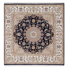 Tappeto Nain con medaglione centrale in lana e seta blu notte 5
x5
annodato a mano