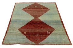 5x5 Alfombra moderna Gabbeh anudada a mano - Motivo tribal animal y diamante - Azul cielo