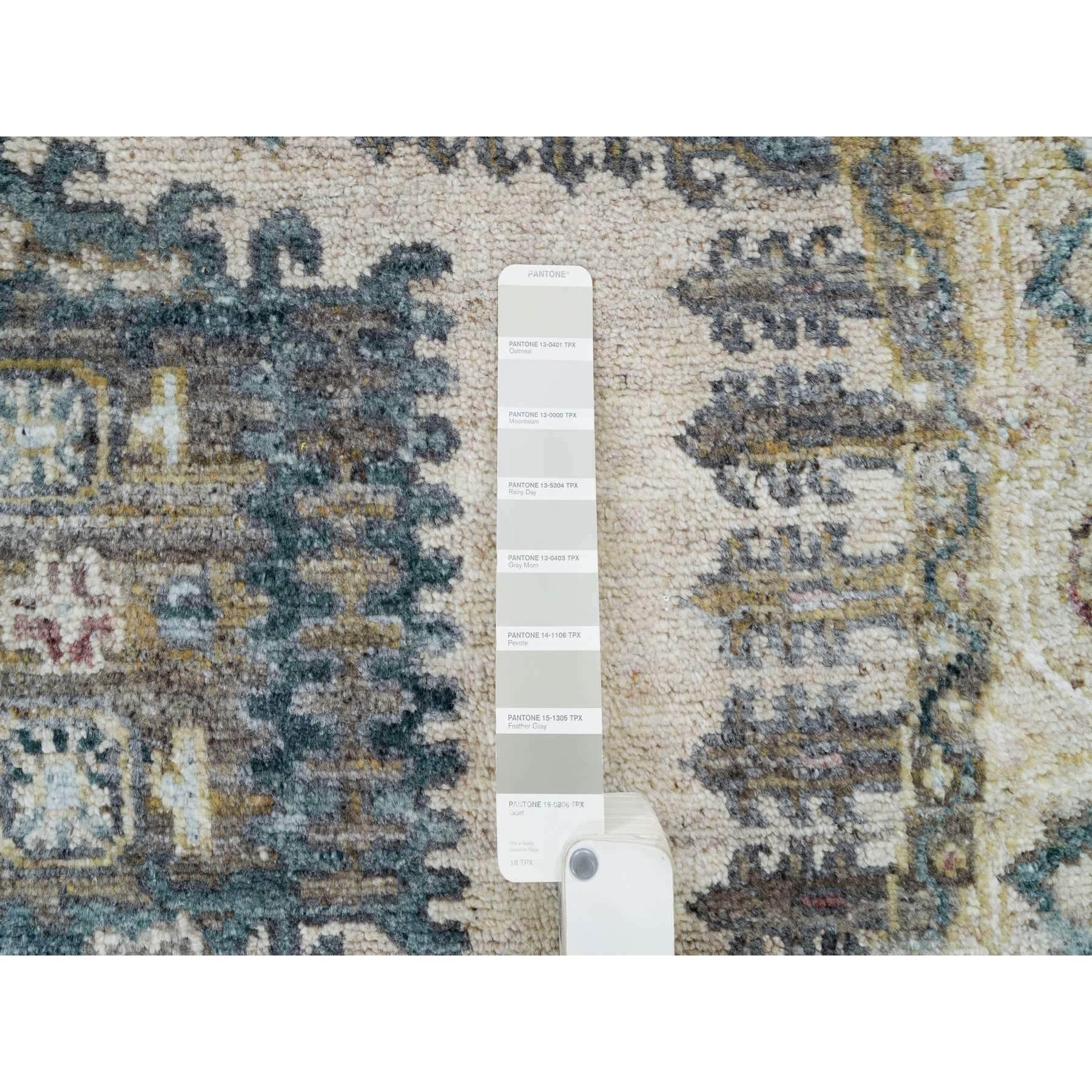 5'x5' Alte Spitze Elfenbein Hand geknüpft Reimagined Viss Wolle Runde Orientteppich (Indisch) im Angebot
