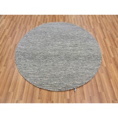 5'x5' Pastel Gray Natural Undyed Wool Grass Design Hand Knotted Round Rug