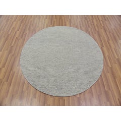 5'x5' Perfect Gray Undyed Wool Hand Knotted Grass Design Round Oriental Rug