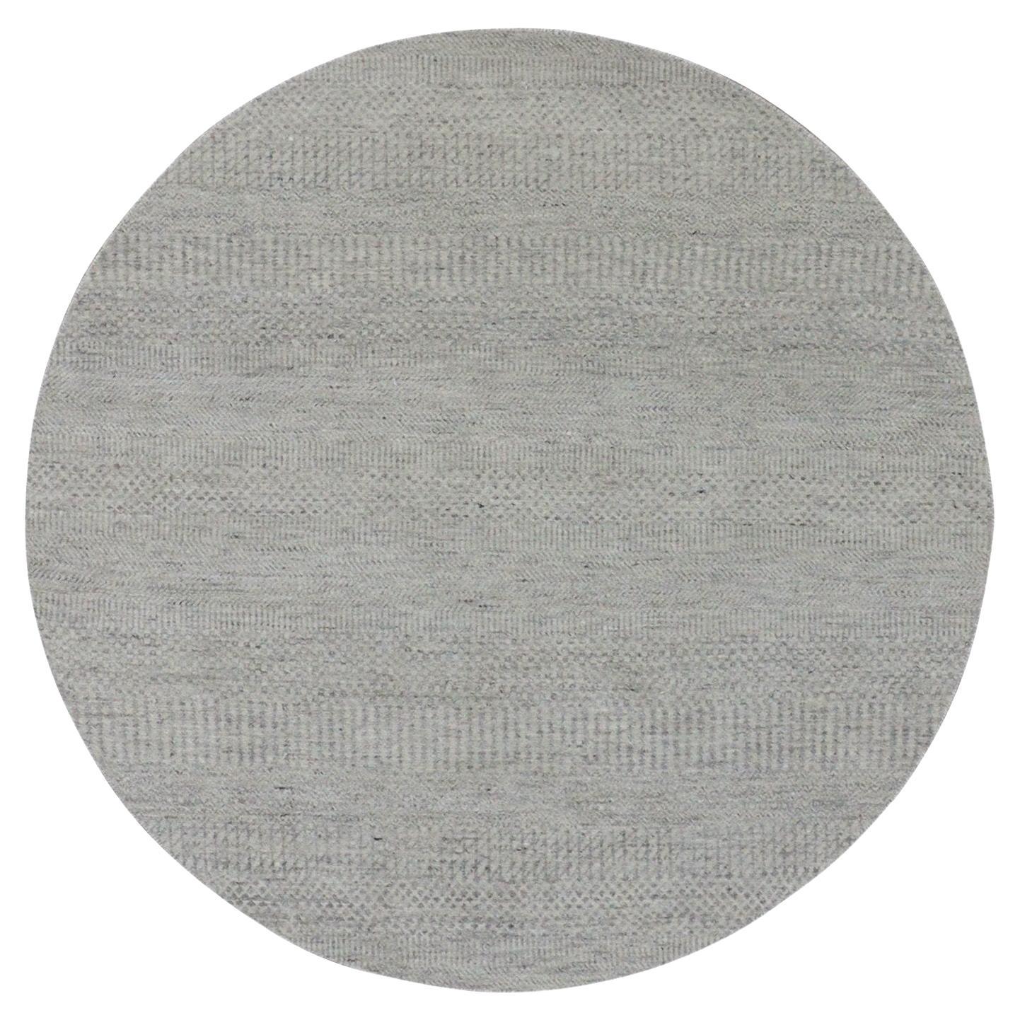 5'x5' Perfect Gray Undyed Wool Hand Knotted Grass Design Runde Orientteppich