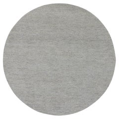 5'x5' Perfect Gray Undyed Wool Hand Knotted Grass Design Round Oriental Rug