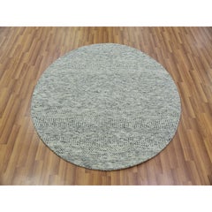 5'x5' Platinum Gray Undyed 100% Wool Hand Knotted Grass Design Round Rug