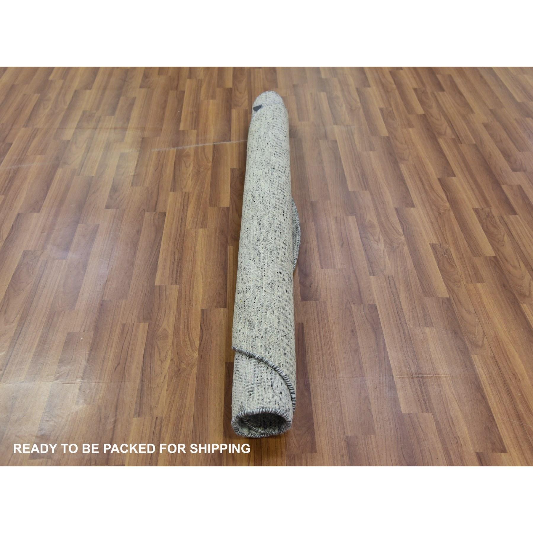 Annodato a mano Tappeto rotondo 5'x5' grigio platino 100% lana non colorata annodata a mano con disegno di erba in vendita