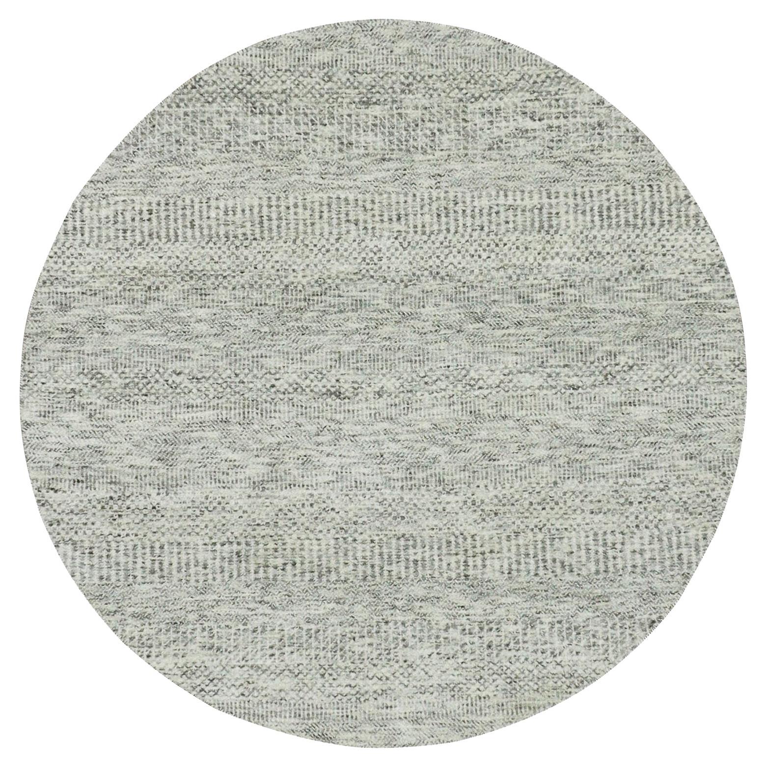 5'x5' Platin Grau Ungefärbt 100% Wolle Handgeknüpft Gras Design Rund Teppich