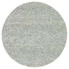 5'x5' Platinum Gray Undyed 100% Wool Hand Knotted Grass Design Round Rug
