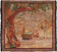 5×5 Seltener antiker französischer Wandteppich „Verdure – Wasserbrunnen“, ca. 1890, 147 cm × 147 cm