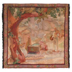 5×5 Seltener antiker französischer Wandteppich „Verdure – Wasserbrunnen“, ca. 1890, 147 cm × 147 cm